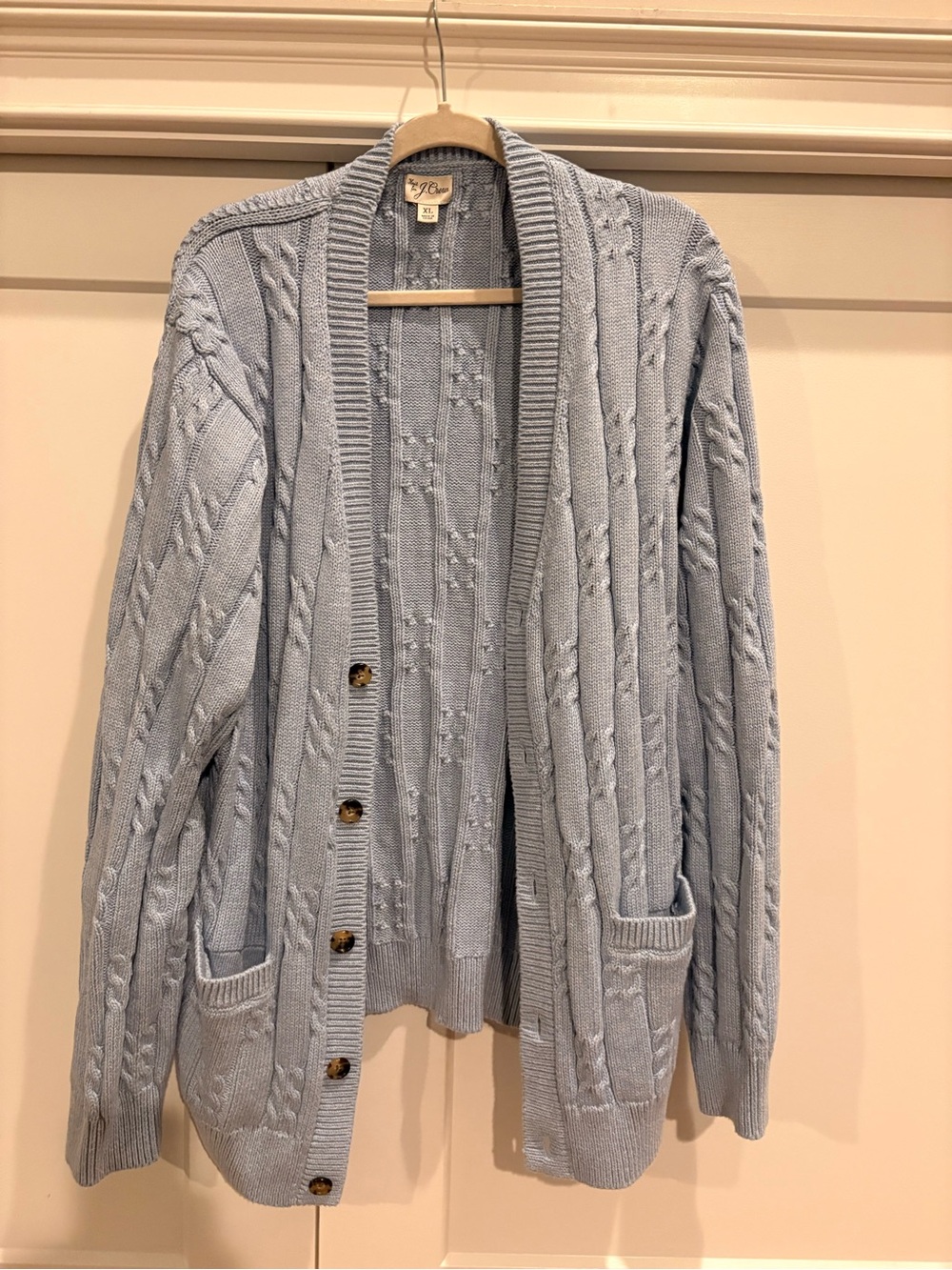 J. Crew Pale Blue Cable-Knit Button Front Cardigan
